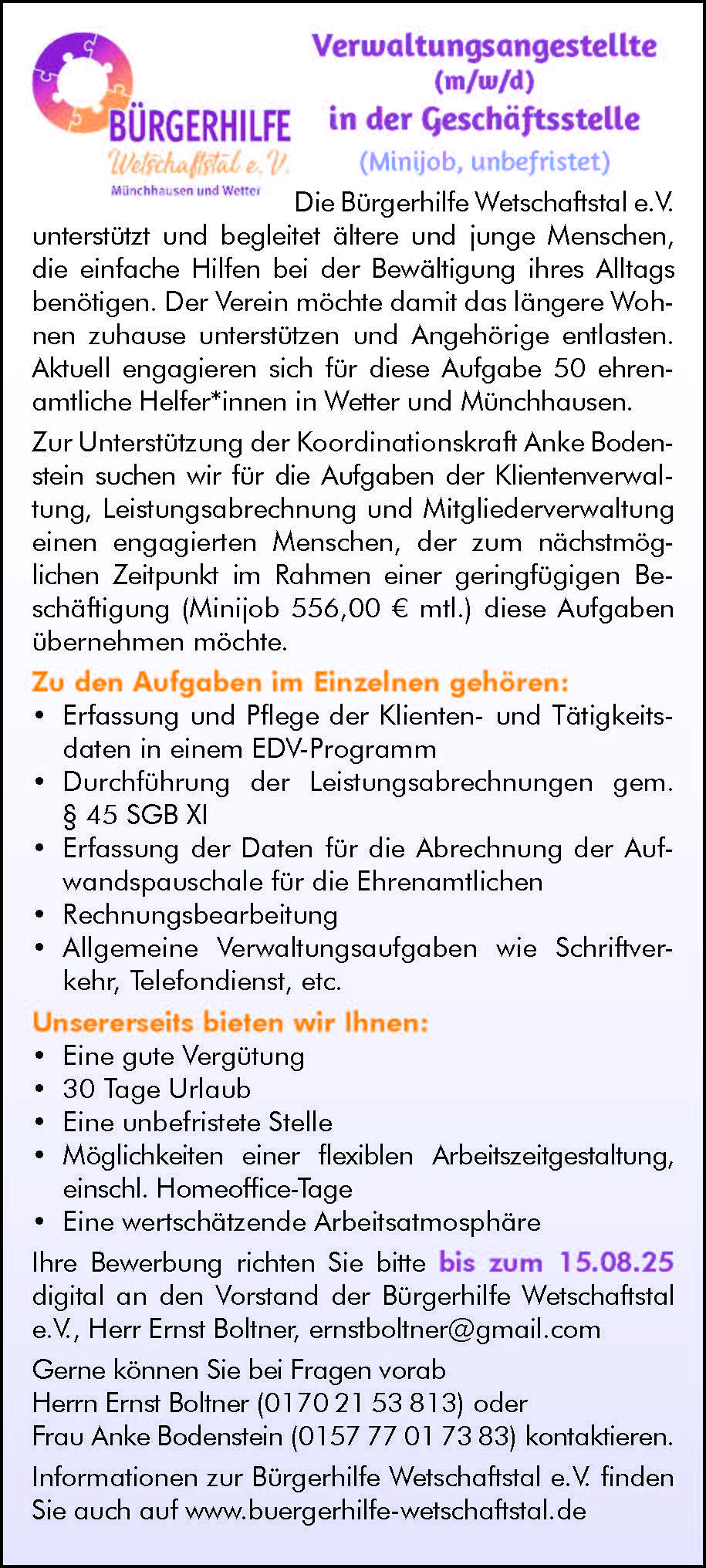 Stellenanzeige Bürgerhilfe